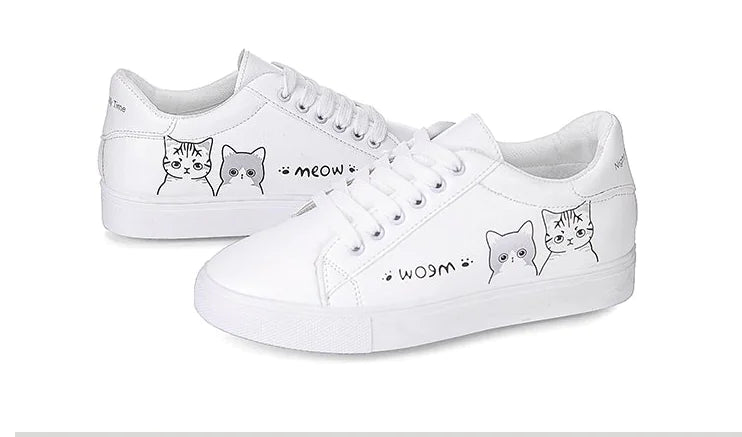 Flat Shoes, Cat Shoes, White Sneakers