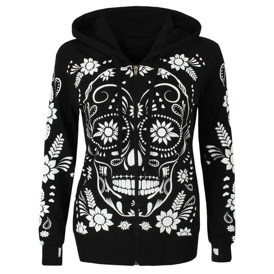 Skeleton Print Slim Fit Long Sleeve Hoodie