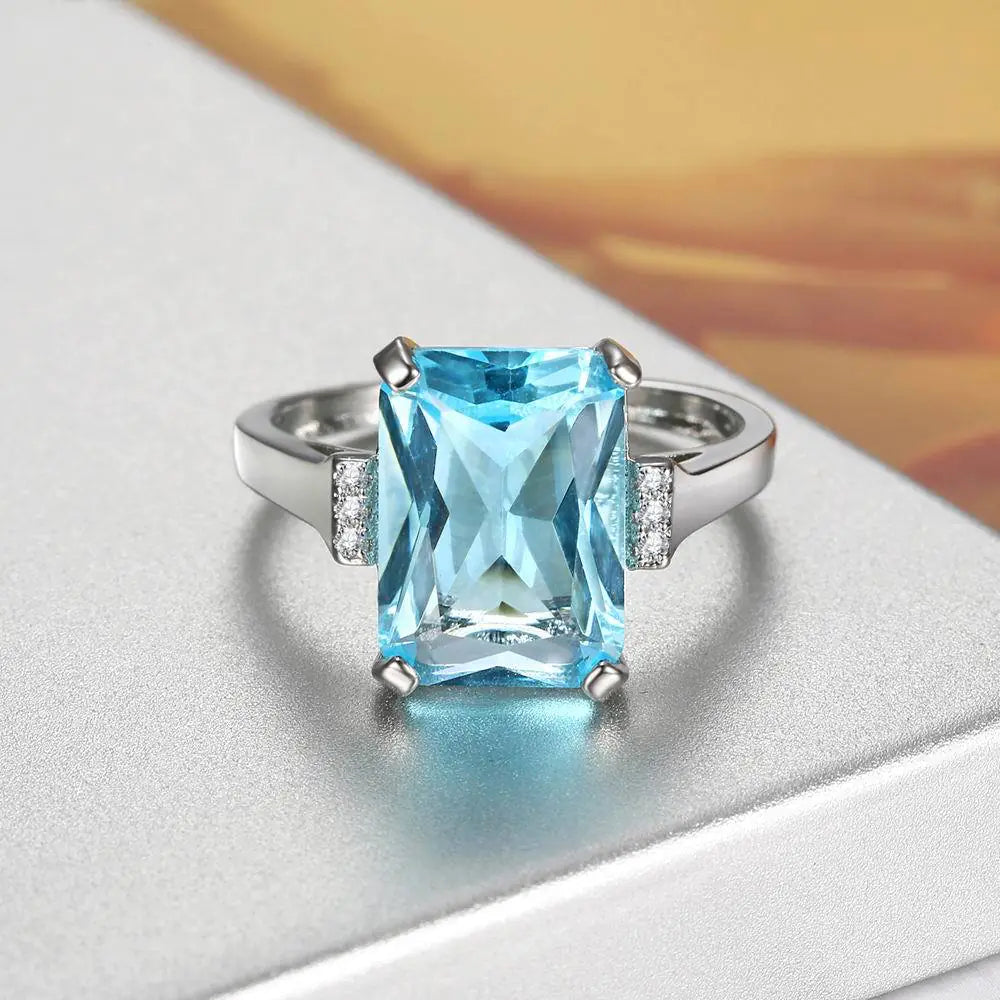 Luxury Topaz Blue Zircon Ring for Engagement