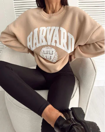 Letter Printed Loose Patchwork Long Sleeve Pullover