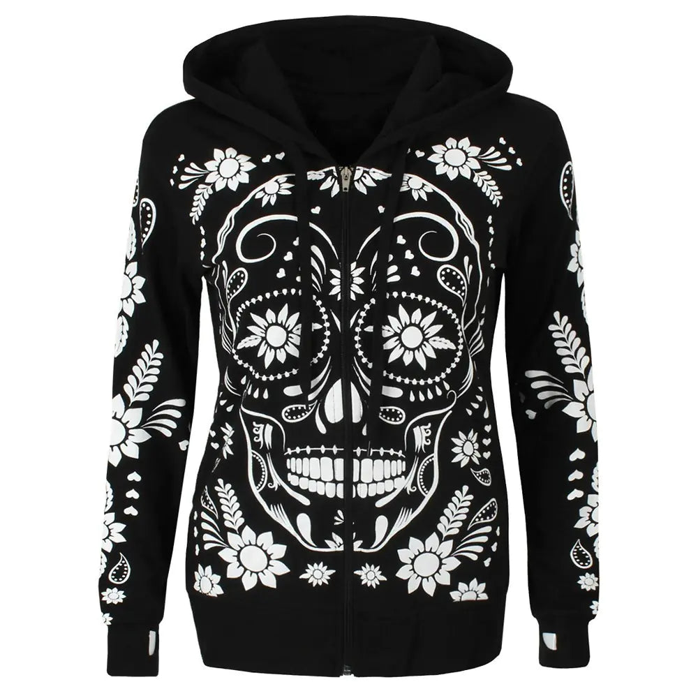 Skeleton Print Slim Fit Long Sleeve Hoodie