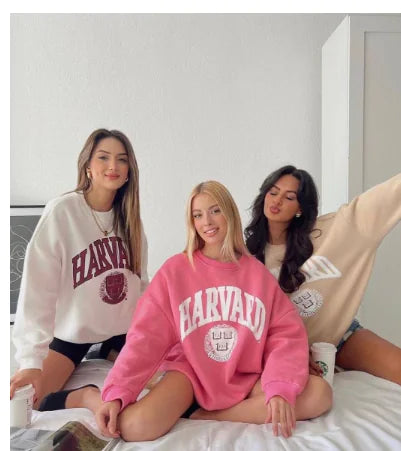 Letter Printed Loose Patchwork Long Sleeve Pullover