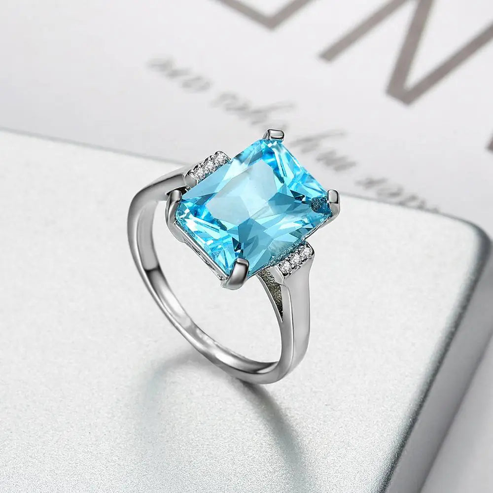 Luxury Topaz Blue Zircon Ring for Engagement