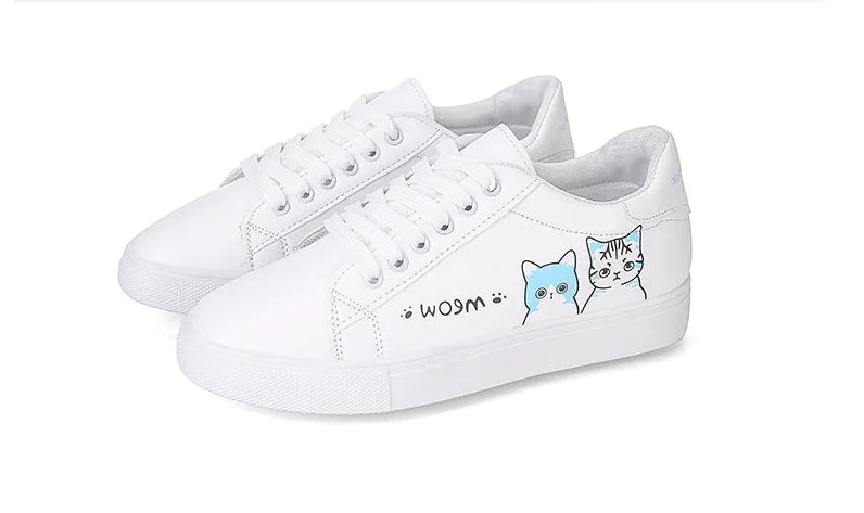 Flat Shoes, Cat Shoes, White Sneakers