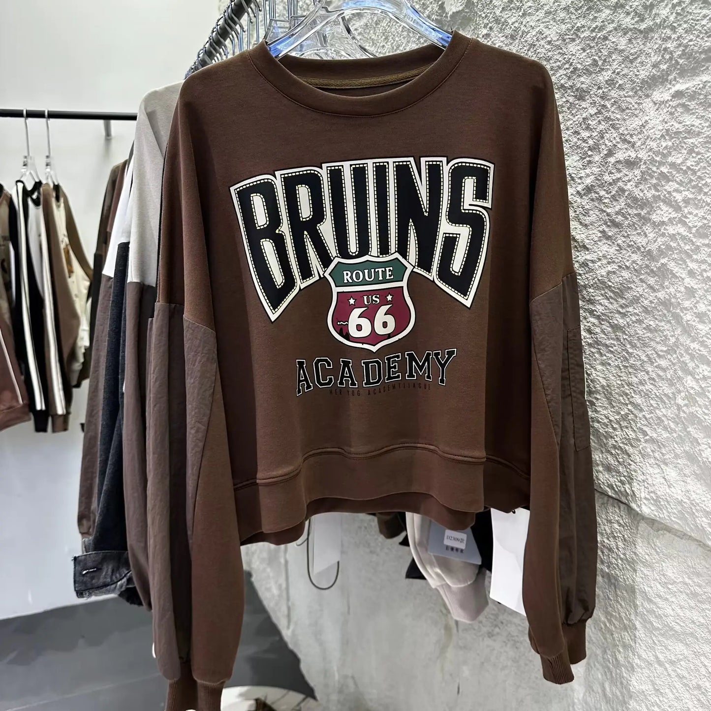 Letter Printed Loose Patchwork Long Sleeve Pullover