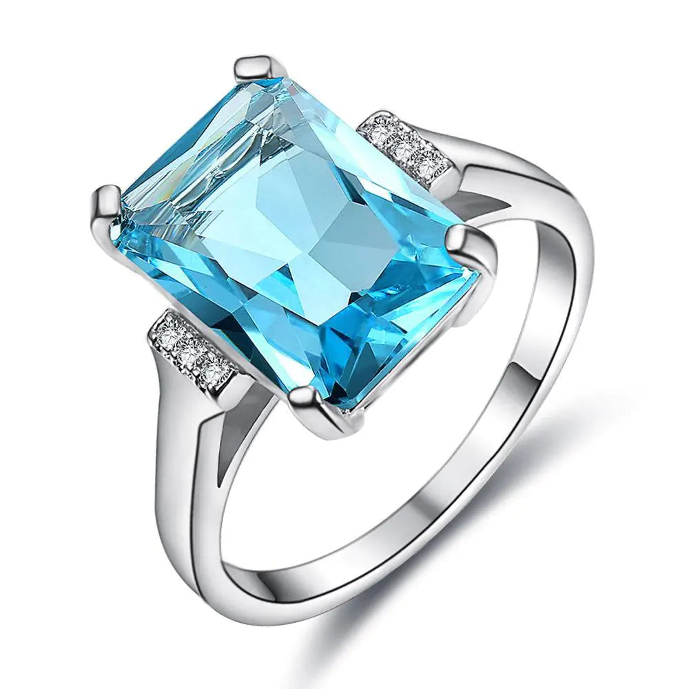 Luxury Topaz Blue Zircon Ring for Engagement