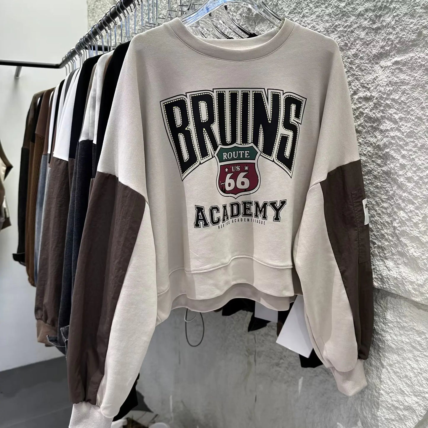 Letter Printed Loose Patchwork Long Sleeve Pullover