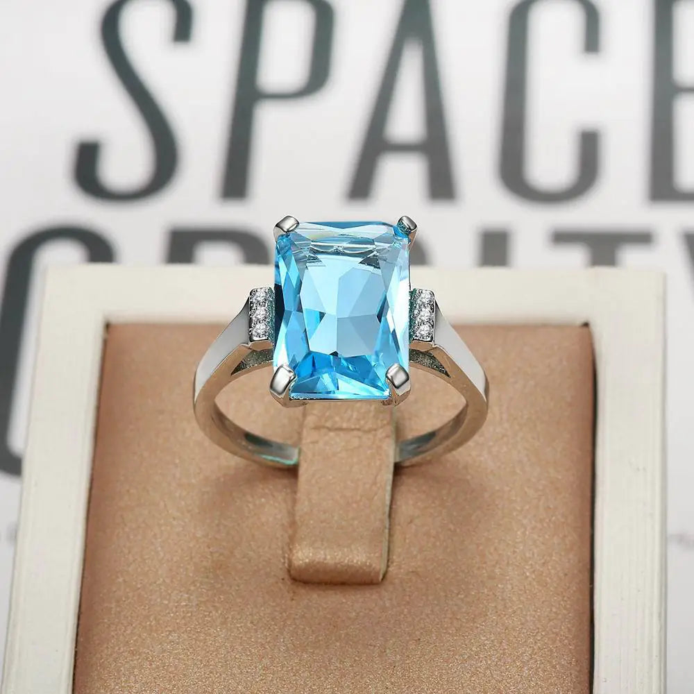 Luxury Topaz Blue Zircon Ring for Engagement