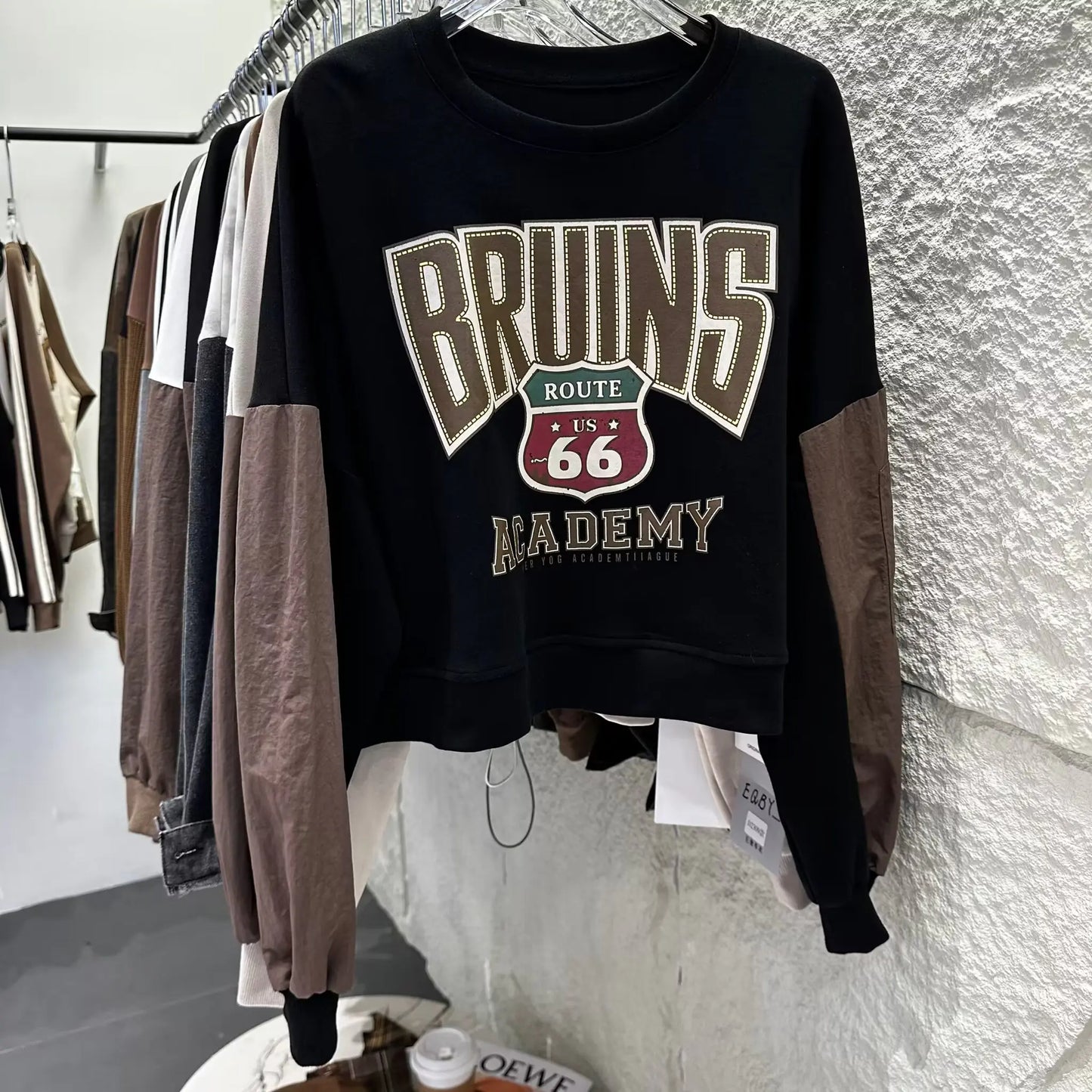 Letter Printed Loose Patchwork Long Sleeve Pullover