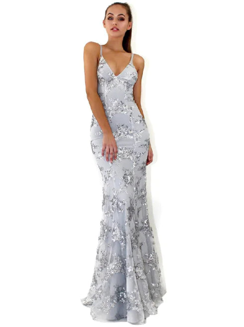 Deep V Sequin Dress with Spaghetti Straps