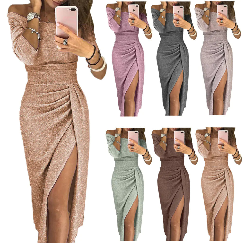 Off-Shoulder Bodycon Dress with Shimmering Details