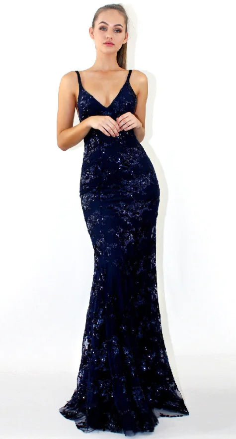 Deep V Sequin Dress with Spaghetti Straps